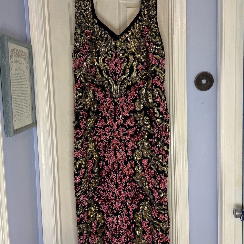 ASOS Luxe Black and Pink Embellished Midi Dress
